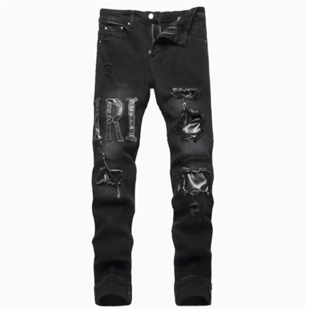 hot new free shipping designer Jeans Embroidered men jeans with knee hole zipper small leg pants large denim pants Durable