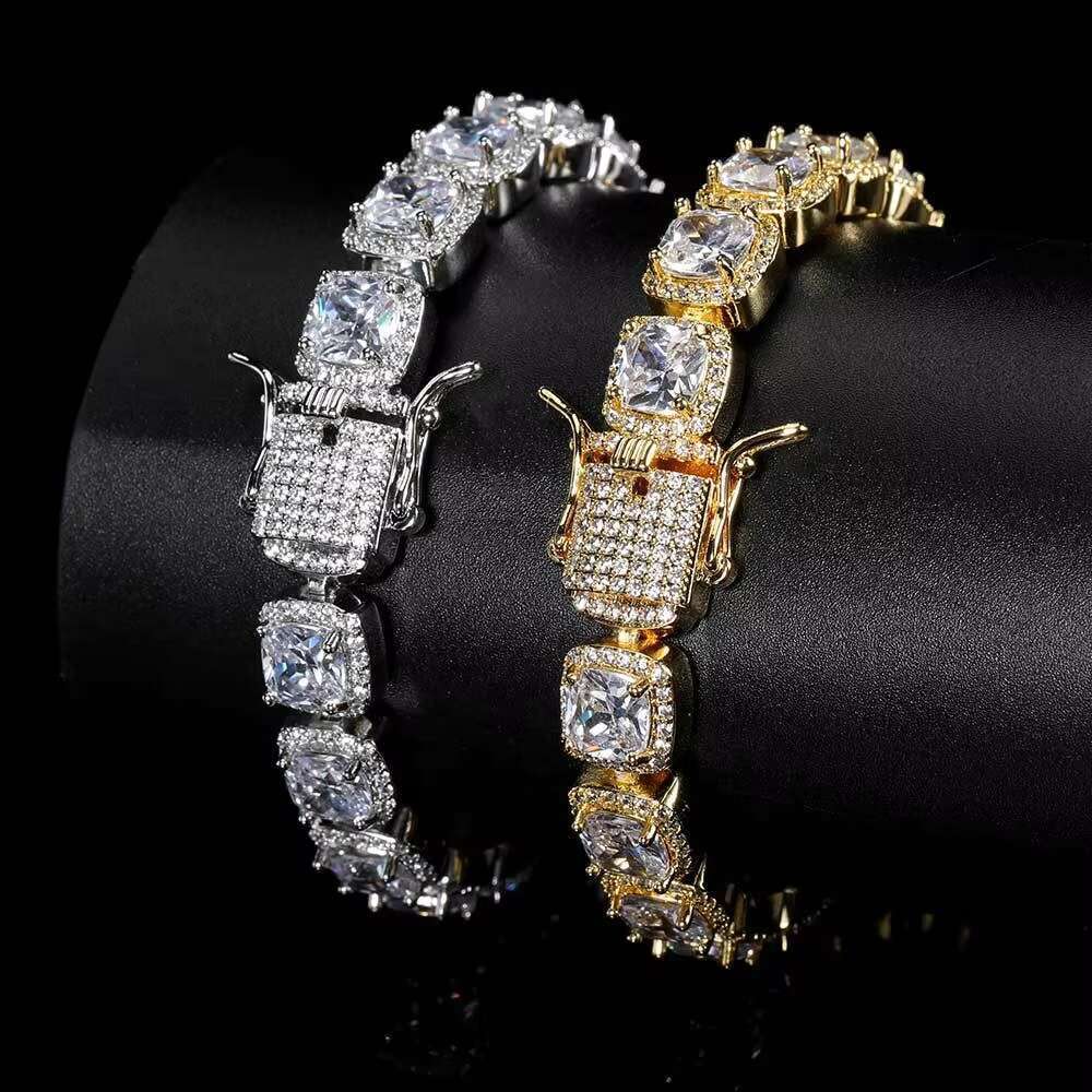 Hip-hop style 10mm 925 silver diamond bracelet; fashionable fine jewelry; chain bracelet; golden Cuban chain; men's ice hand