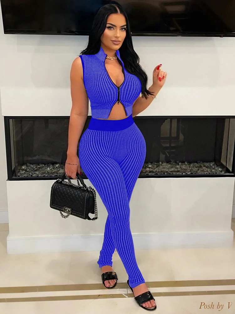 Weird Puss Fitness Zip Women Tracksuit 2 Piece Set Stripe Casual Tank TopsLeggings Matching Streetwear Casual Activity Outfits 250605