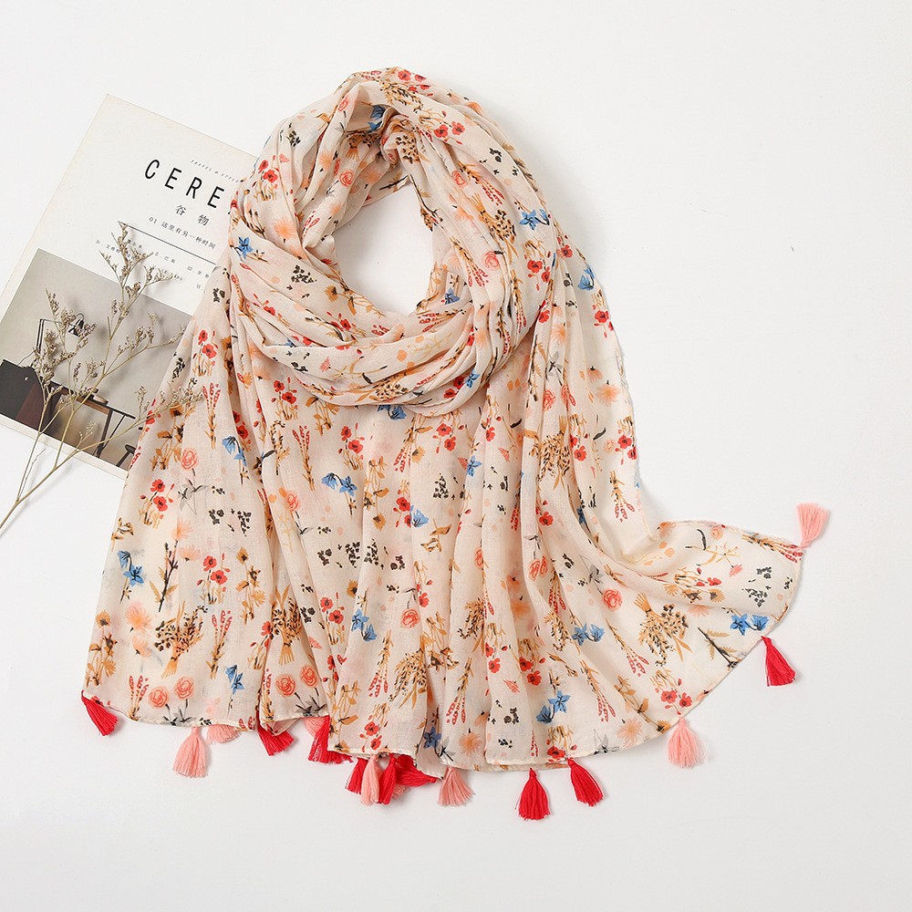 K958 Japanese and Korean small fresh rendering ink painting line printing sunscreen shawl travel beach towel female cotton and linen feel silk scarf