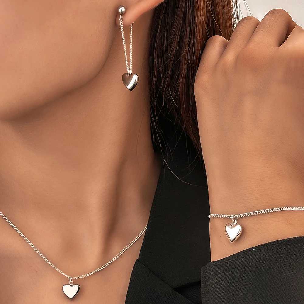 Stainless Steel Necklace Earring Set Necklace Cubic Peach Heart Pendant Fashion Necklace For Women Jewelry Banquet Gift Z250607