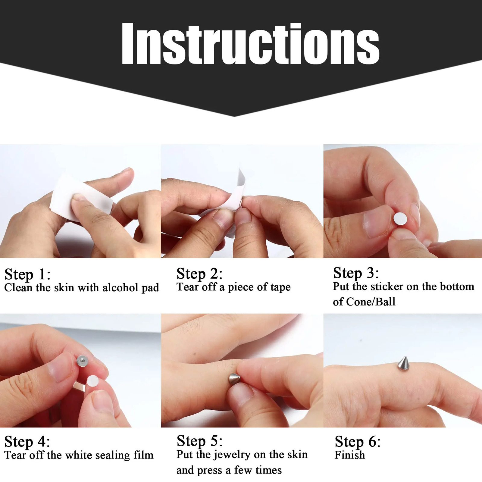 Nose Eyebrow Ring Lip Labret Studs Replacement Ball with 40pcs Sticker Faux NonPiercing Body Jewelry 250606