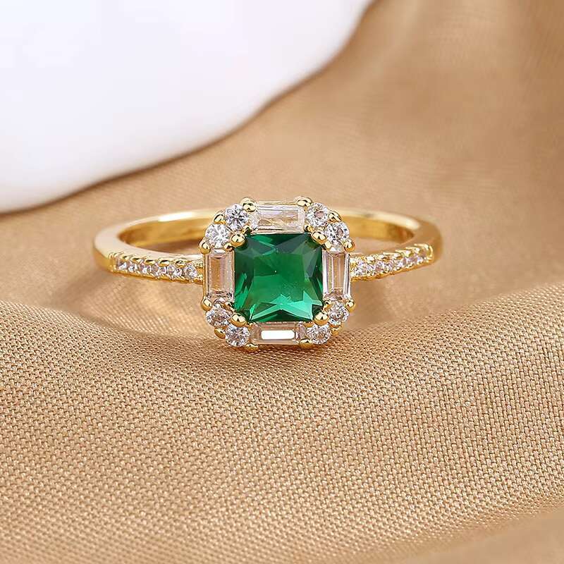 Fashionable square green diamond ring for women; birthday party, wedding, 925 silver ring, ladies gift.