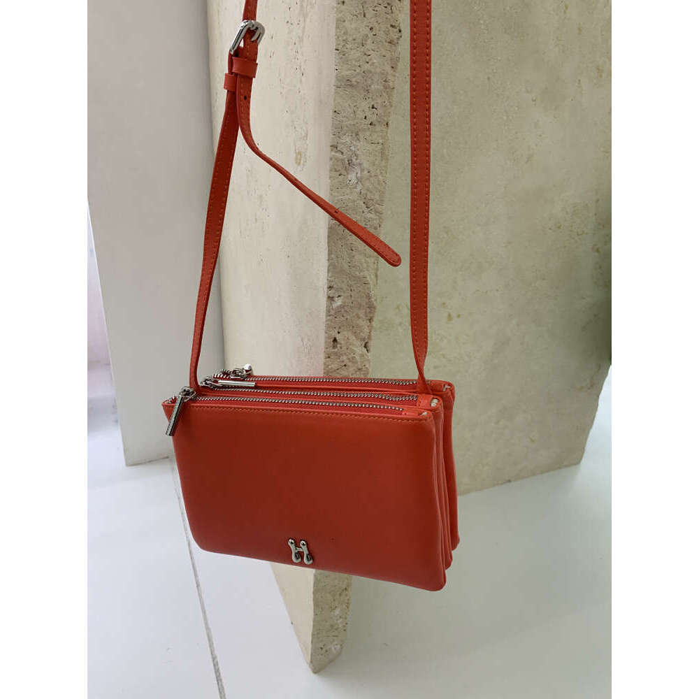 Korean Soft Calfskin Dopamine Genuine Leather Three Compartment Zipper Small Square Candy Color Single Shoulder Crossbody Bag