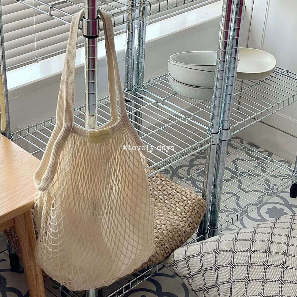 Trending MUJI Style Cotton Summer Woven Hollow Handbag Unique Design Mesh Bag for Women