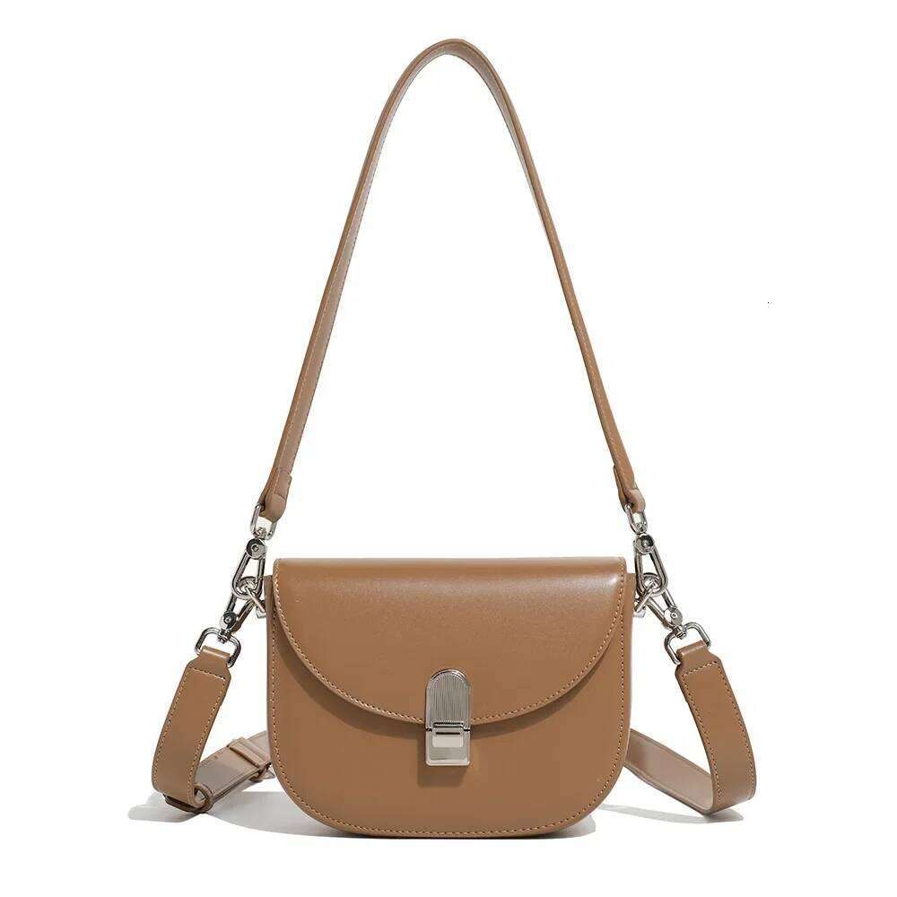 2025 Spring New Fashionable Soft Leather Crossbody Women's Versatile Wide Strap Half-Round Saddle Bag Shoulder