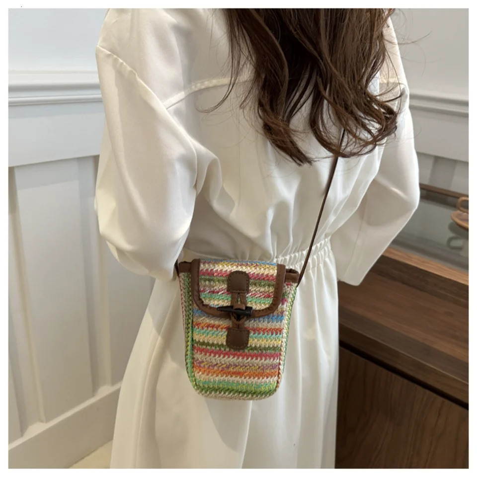 Small Straw Crossbody Bags Cell Phone Purses For Women Summer Beach Handmade Woven Shoulder Bag Vacation Card Holder Bag Wallet 250606