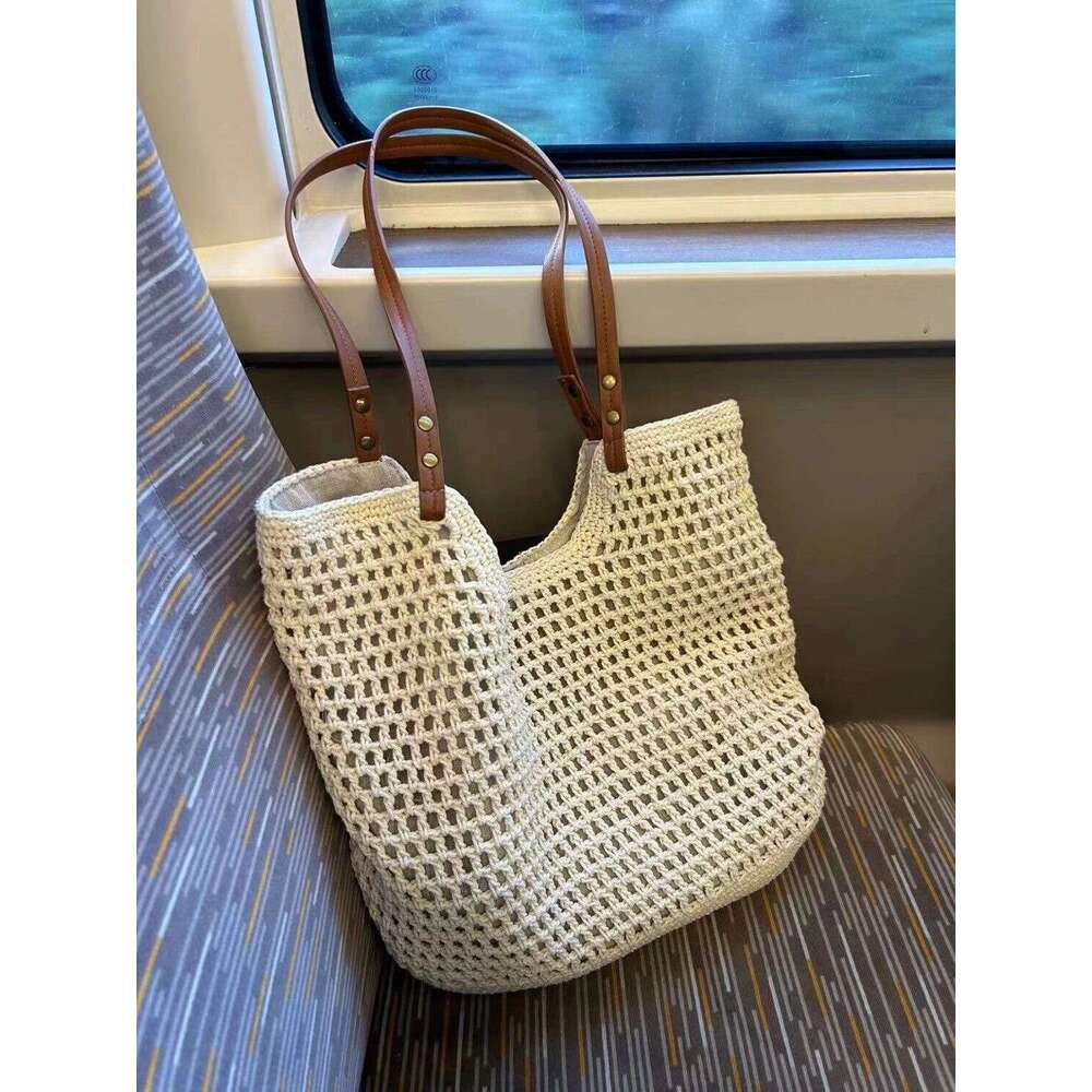 Trending MUJI Style Cotton Summer Woven Hollow Handbag Unique Design Mesh Bag for Women