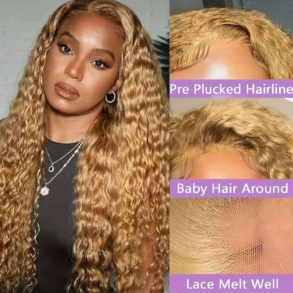 NAMM 200% Density #27 Honey Blonde 13x6 Frontal 13x4 Lace Front Human Hair Wig Deep Curly Wigs