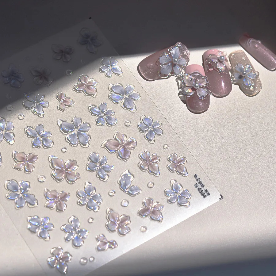 3D Fashion Jelly Flash Quadripetal Flower Butterfly Nail Art Stickers Manicure ns High Quality Self Adhesive Sticker T4204 250605