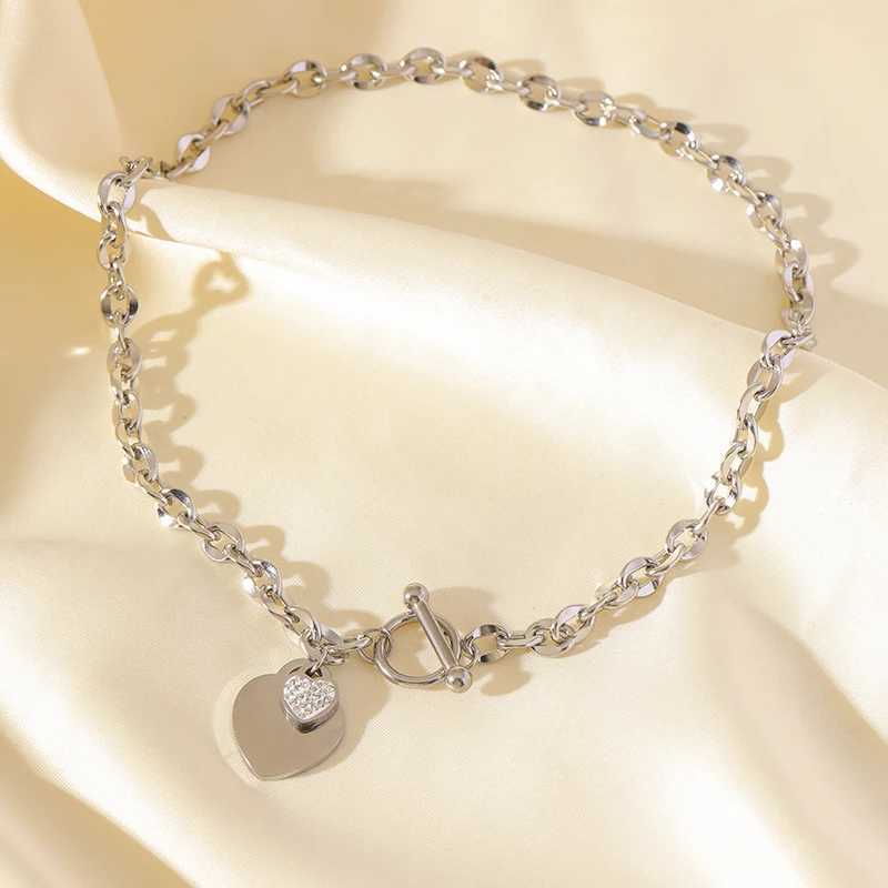 EILIECK New Fashion Stainless Steel Metal Double Heart Necklace Set For Women Waterproof Silver Color Jewelry Gift Z250607