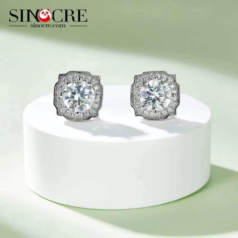 Square Shape Luxury Moissanite Diamond Stud Earrings Women Luxury Mossinate Earrings Wholesale Christmas Gift