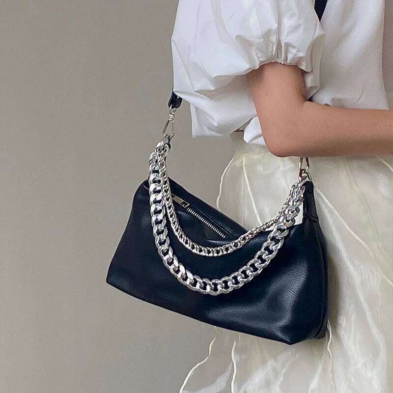 Fashion Women Messenger Bag PU Leather Elegant Chain Money Purse Shoulder Crossbody Bags Pouch Solid Color Ladies Handbags Black