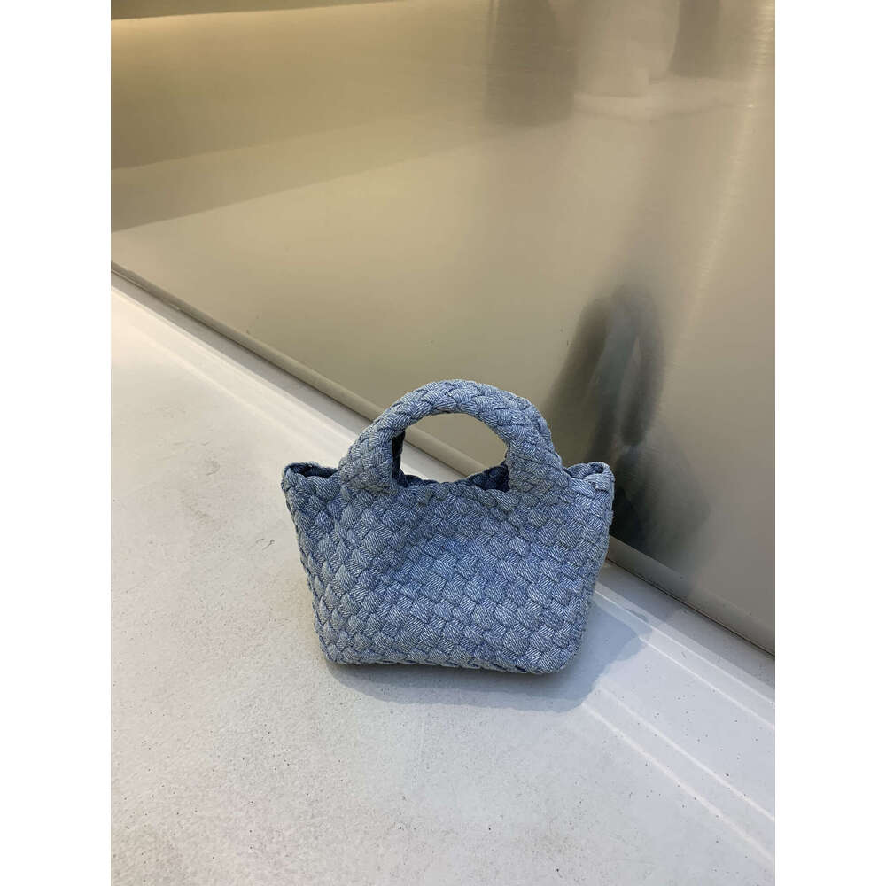 New Denim Woven for Women Small Bucket Chain Mini Handbag Tote Shoulder Crossbody Bag