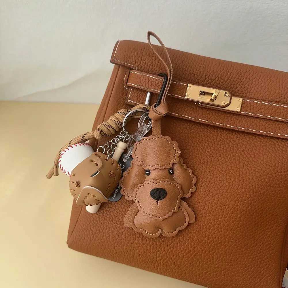 PU Leather Bear Hanger Dog Animal Cartoon Handmade Keychain Cute Puppy Cartoon Teddy Dog Bag Pendant Charm Ornament Accessories XJ250607