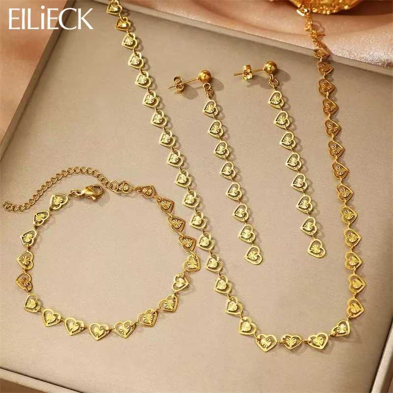 EILIECK 316L Stainless Steel Creative Heart Necklace Earrings Set Fashion Gold Color Waterproof Jewelry for Women Girl Z250607