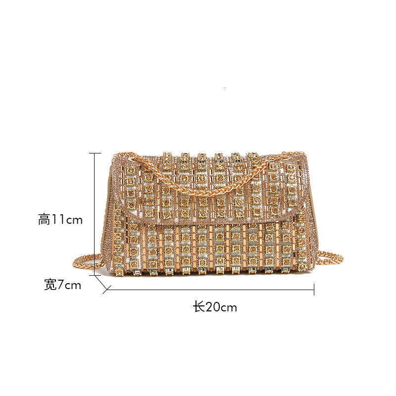 New Full Evening High-end Sparkling Diamond Chain Small Square Underarm Shoulder Crossbody Banquet Bag