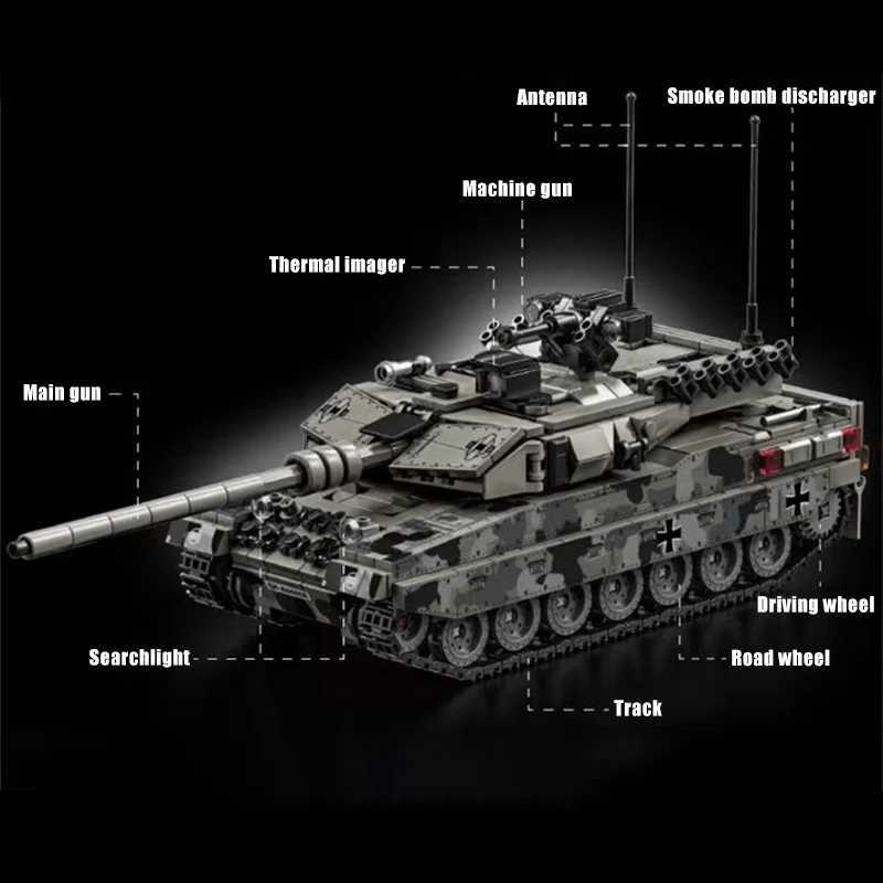 Military WW2 Leopard 2A7 Heavy Tank Building Blocks Technical Merkava Main Battle Tank Army Weapons Bricks Toy For Children Gift Z250607