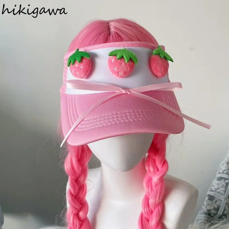 Summer 3D Strawberry Bow Duckbill Hat for Women Empty Top Baseball Hats Large Brim Sun Visors Outdoor Sports Running Cap 7p485 250603