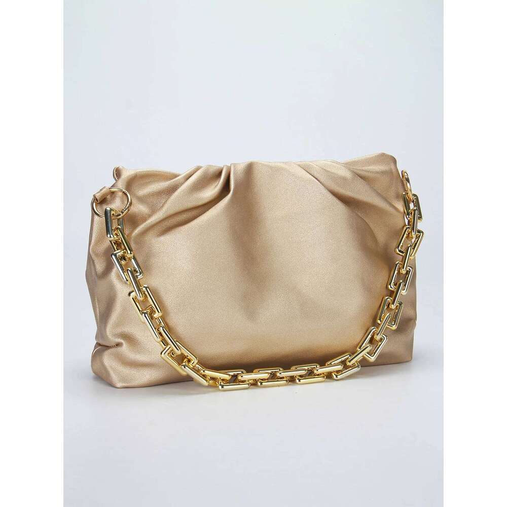 Golden Pleated PU Ladies Shoulder Bag,Short Chain Tote Evening Bag,Large Capacity Crossbody Bag,Suitable For Wedding,Party