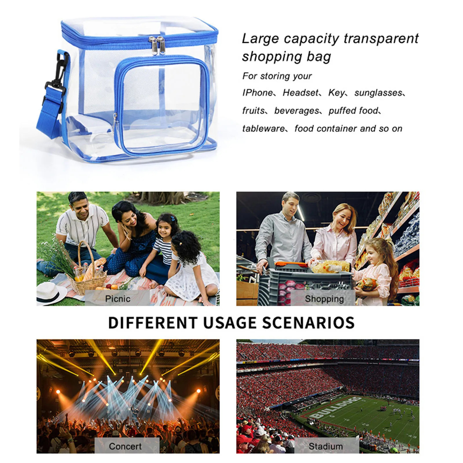 Pvc WomenS Bags Lunch Bag Portable Large Capacity Waterproof Travel Wash Bags Transparent Shoulder Crossbody Handbag For Women 250603