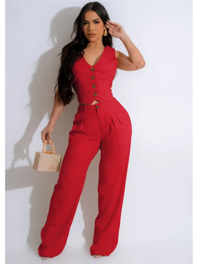 Fashion Sleeveless Vest Pants Women Solid Color Suit Spring Summer V Neck Ultra Short Top Slim Pants Female Office 2 Piece Set 250605