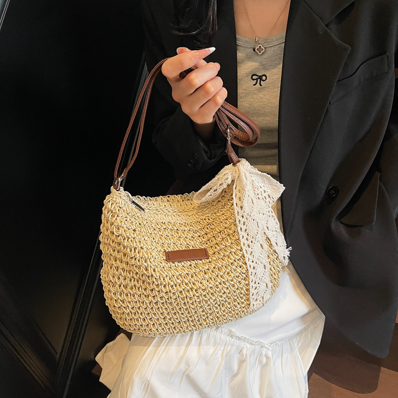 designer Woven Straw Crossbody Bag for Women Large Capacity 2025 New Summer Versatile Bucket Bag Beach Vacation Beach Bag