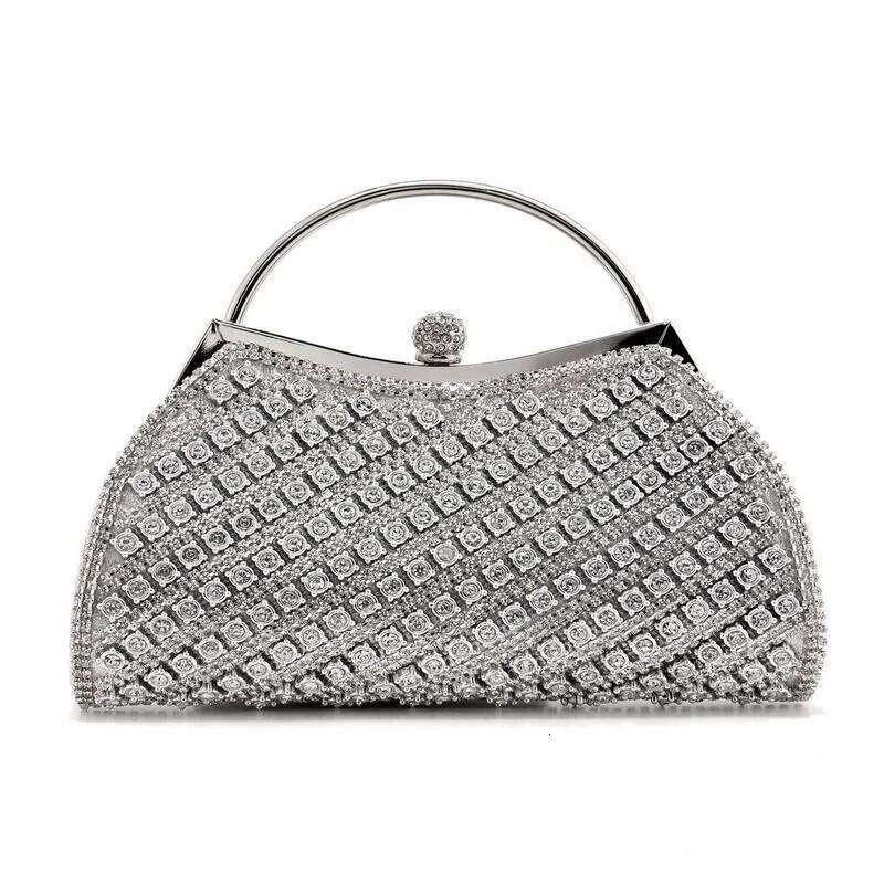 Gold Crystal Sequined Evening Women's Half Moon Sier Clutch Purse Dia Formal Wedding/Birthday Party Hand Bag