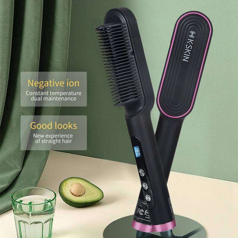 Multifunctional 2 In 1 Straighteners Brush Smoothing Iron Lcd Comb Hair Ion Anti-Scald Fast Heating Display Straightening