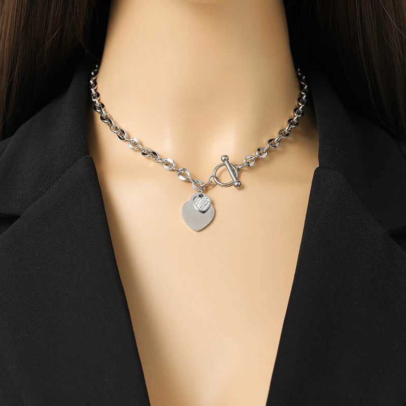 EILIECK New Fashion Stainless Steel Metal Double Heart Necklace Set For Women Waterproof Silver Color Jewelry Gift Z250607