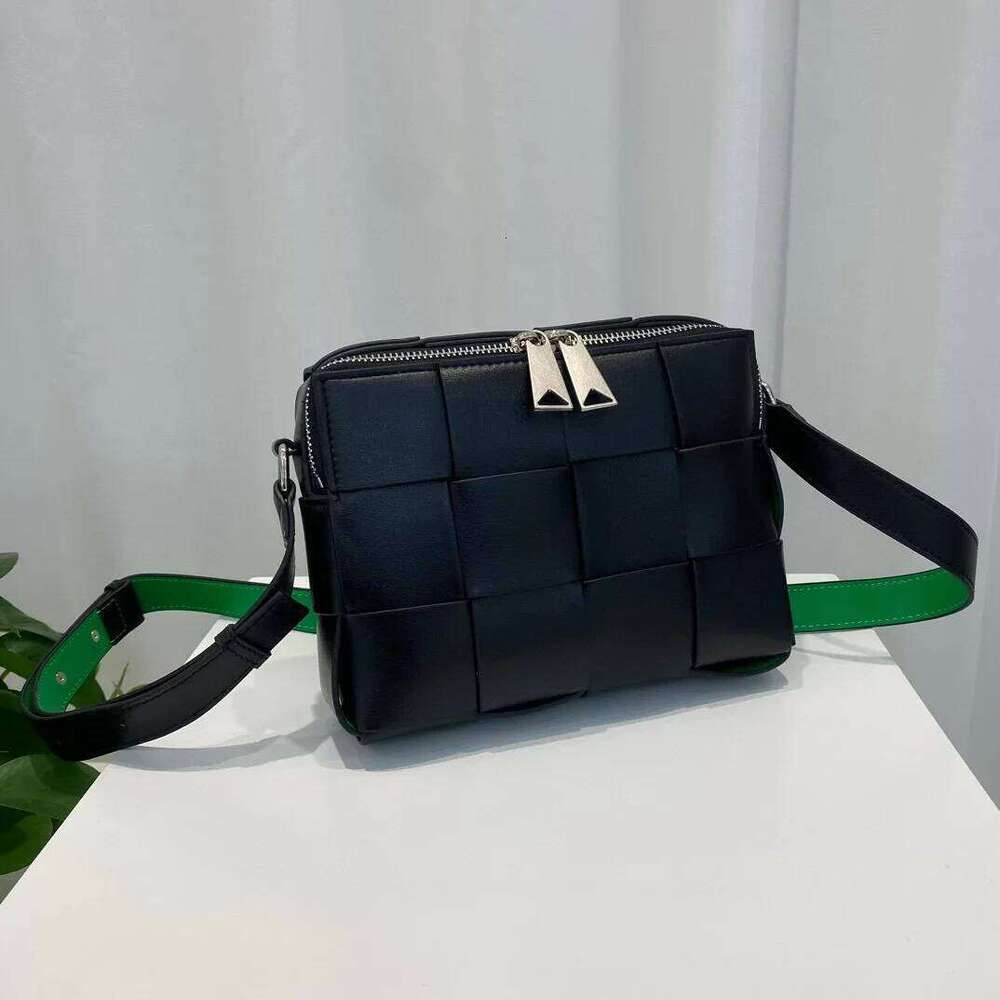 designer bag luxury bag 2025New Kingfisher Green Weave Small Square Camera Double Zip Leather Crossbody Bag Fashionable And Versatile