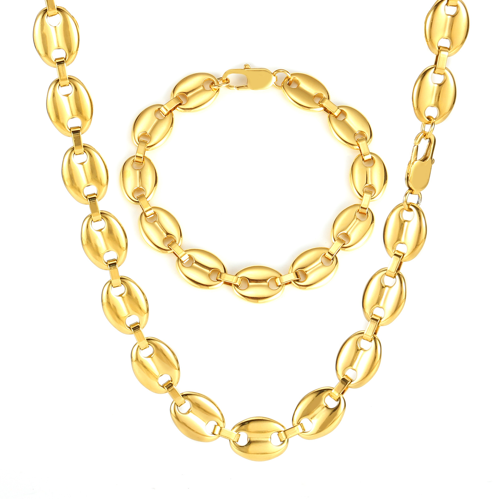 Hip Hop Coffee Beans Stainless Steel Chain Necklace Bracelet Mens Jewelry