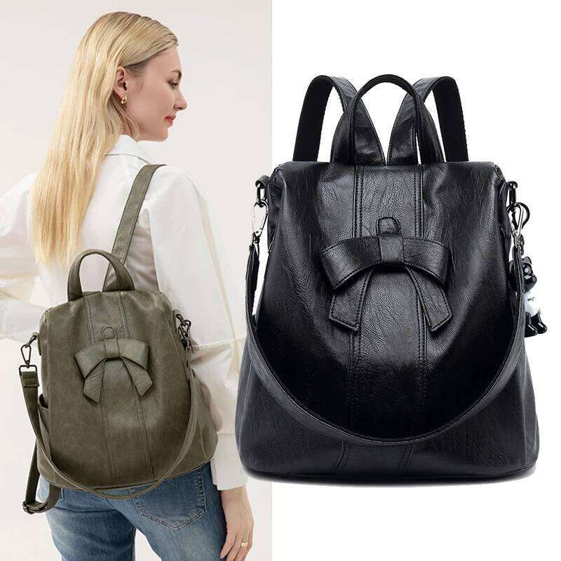 Fashion Women Backpack 2024 New Bow Decoration Girls Anti Theft Shoulder Bag PU Leather Waterproof Large Capacity Handbag C3818