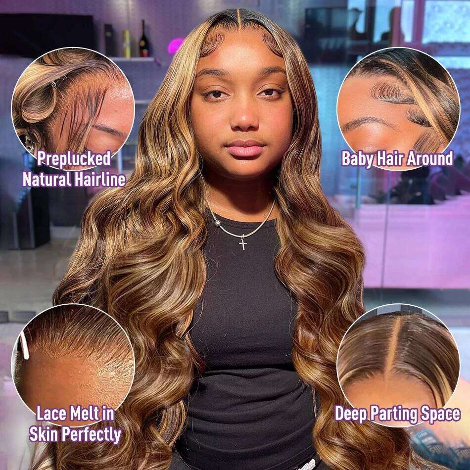 NAMM 13x6 Hd Transparent Body Wave Lace Front Wig Colored Highlight Human Hair For Women Brazilian 4/27 Blonde Pre Plucked Wigs