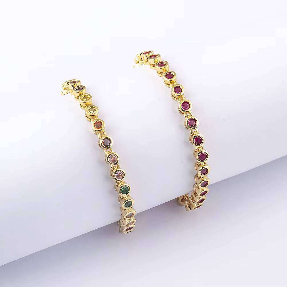 Qiku Quality Elegant Colorful Round Rhinestone Bracelet for Women Copper Zircon Fashion Crystal Jewelry Temperament Girl Gift
