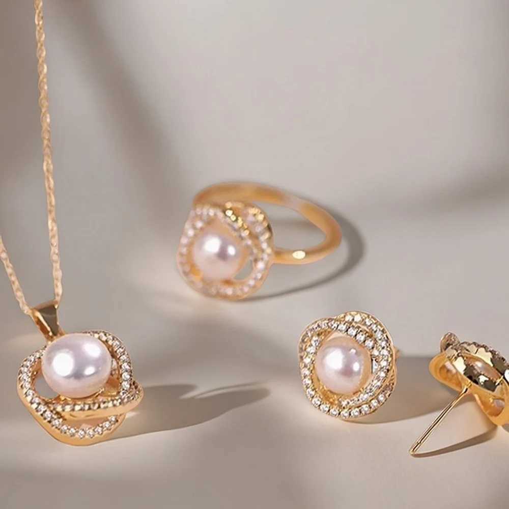 4pcs Rhinestone Jewelry Set Including Necklace Earrings Ring Vintage Elegant Necklace Adorned With Faux Pearls In Petals Spring Z250607