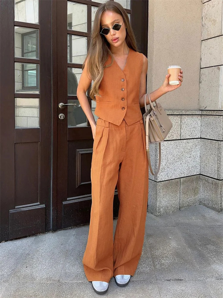Tossy 2 Piece-Set Fashion Women Wide Leg Trousers Patchwork High Waist Casual Straight Legg Outfits Vestidos Womens Pants Sets 250605