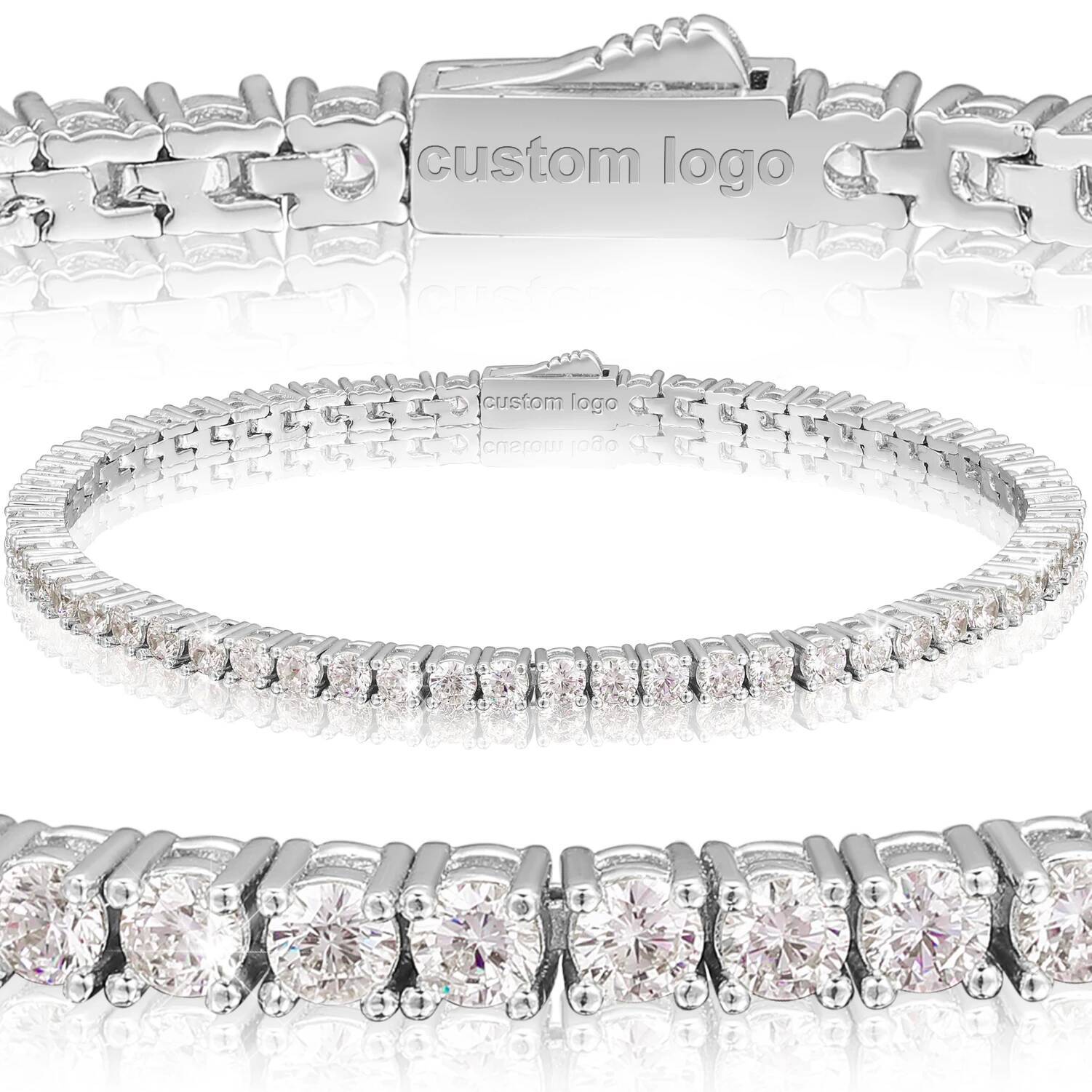 2-5mm Real Moissanite Tennis Bracelet For Women Christmas Gift Platinum Plated 100% Sterling Sier Wedding Jewelry Hip Hop