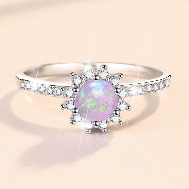 S925 Sterling Silver Moonstone Ring with Opal and Multi-Color Gemstones, Fashionable Jewelry for Women, Perfect for Special Occasions, Cross-Border Wh