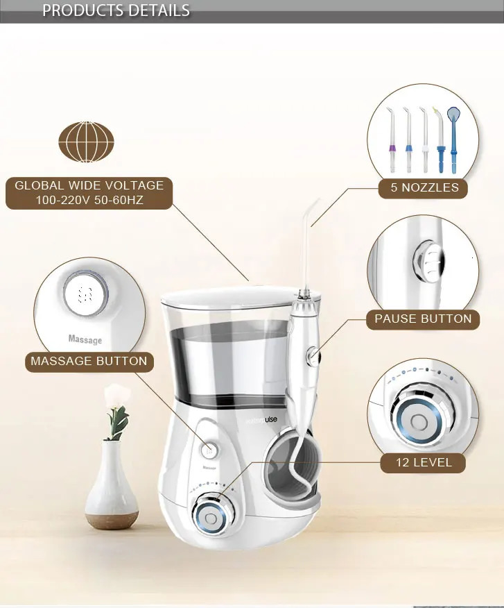 Oral Irrigator V660G Dental Water Flosser 12 Levels Electric Cleaner 800ml Oral Hygiene Dental Flosser Teeth Cleaner 250605