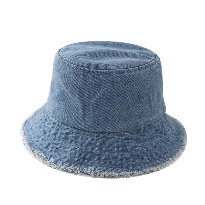 Durable Unisex Denim Bucket Hat - Frayed Brim Cotton Basin Foldable Casual Fisherman Cap Style for Women and Men Trendy 250605