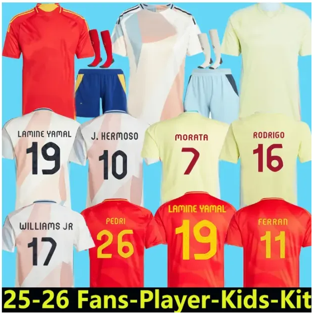 LAMINE YAMAL 25 26 soccer jerseys Home away 2025 2026 PEDRI PINO MERINO SERGIO fans Player football shirt men kids kits Spains OLMO FERRAN RODRIGO WILLIAMS JR