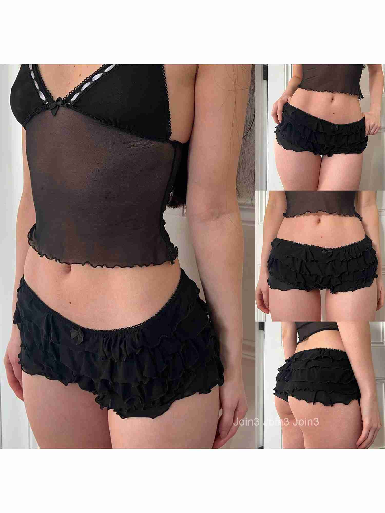 Womens Tiered Ruffle Bloomers with Bow Detail and Low Rise Design Perfect for Layering under Dresses or Summer Outfits