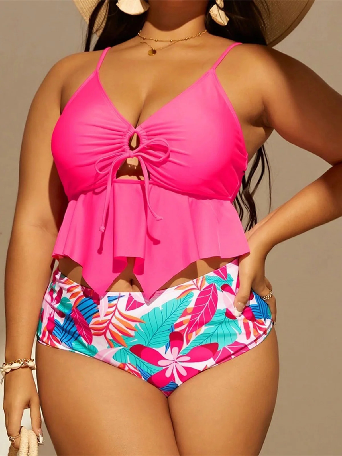 0XL 4XL Printed Bikini Large Size Swimwear Plus Women Swimsuit Female Twopieces set Bather Bathing Suit K6713 250603