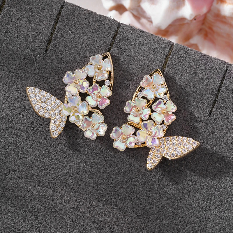 SENYU Romantic Butterfly Korean Style Fairys Elegant White CZ Party Earring Beautiful Flower Wedding Party Jewelry Gift 250604