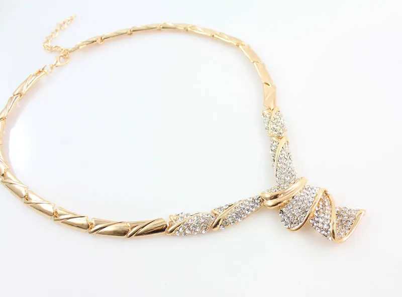 Wholesale Fashion Gold Color Alloy Rhinestone Wedding Jewelry Sets Necklace Ring Earrings For Women Bridal Z250607