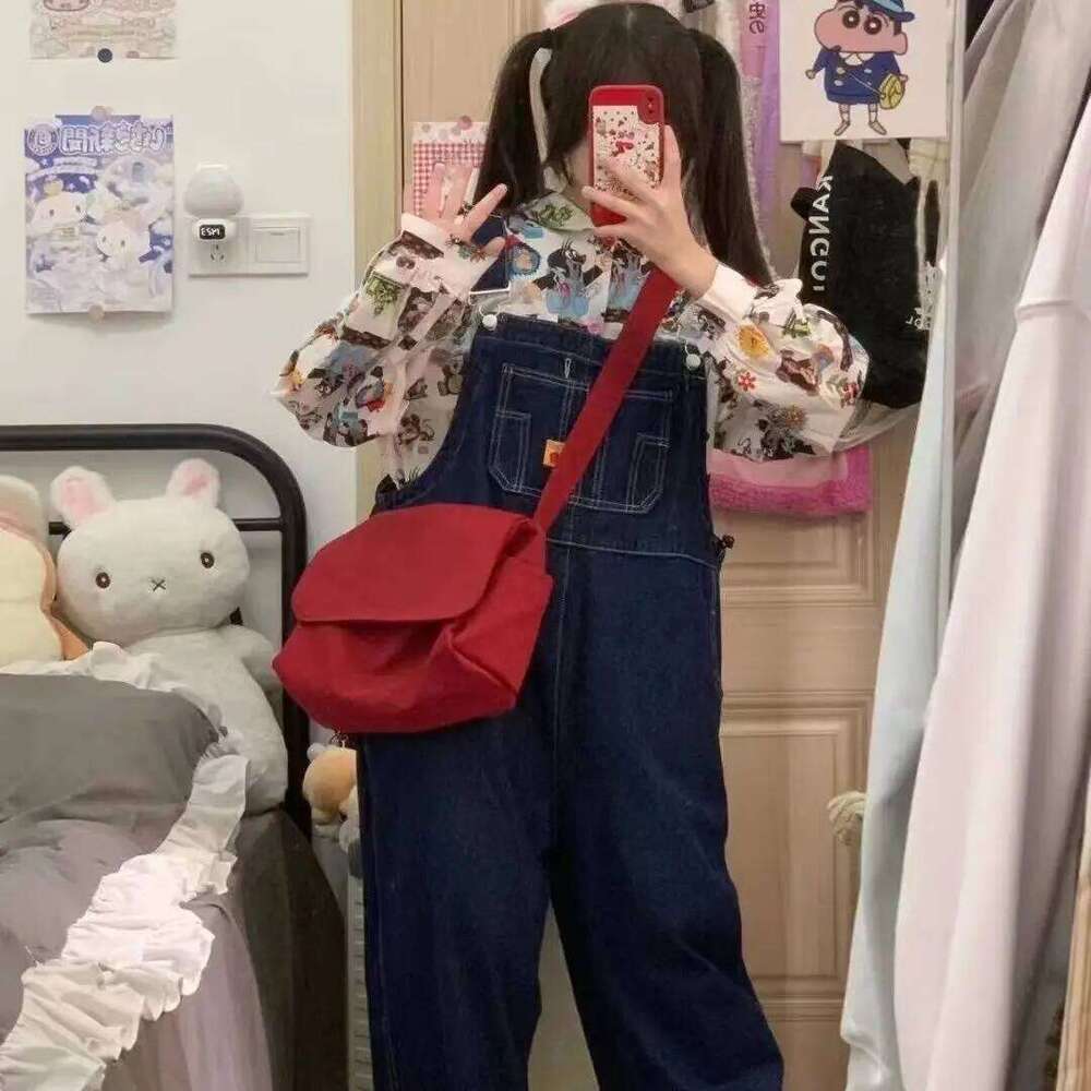 Xiuya Vintage Shoulder For Women Red Japanese Fashion Casual Messenger Bag Nylon Large Capacity College Style Female Handbag