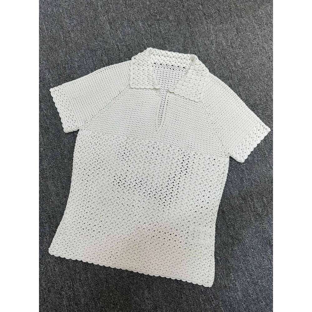 Designer Classic 100% Pure Mulberry Silk Crochet Top with Short Sleeves