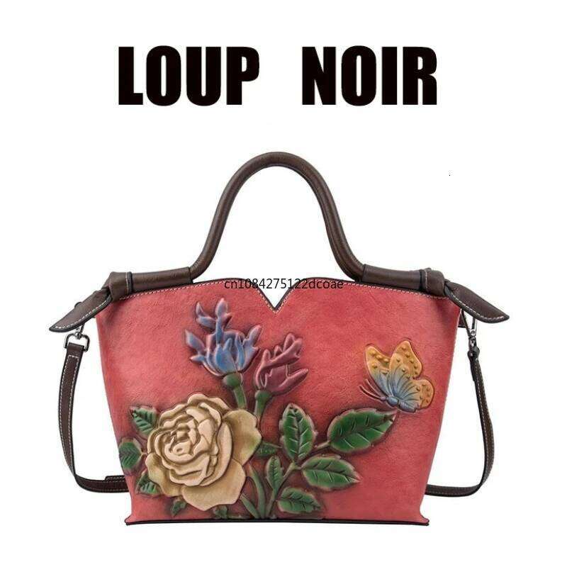 LOUP NOIR Genuine Leather Women's High Quality Tote Bag for Casual Totes Large Capacity Retro Shoulder Women Bags