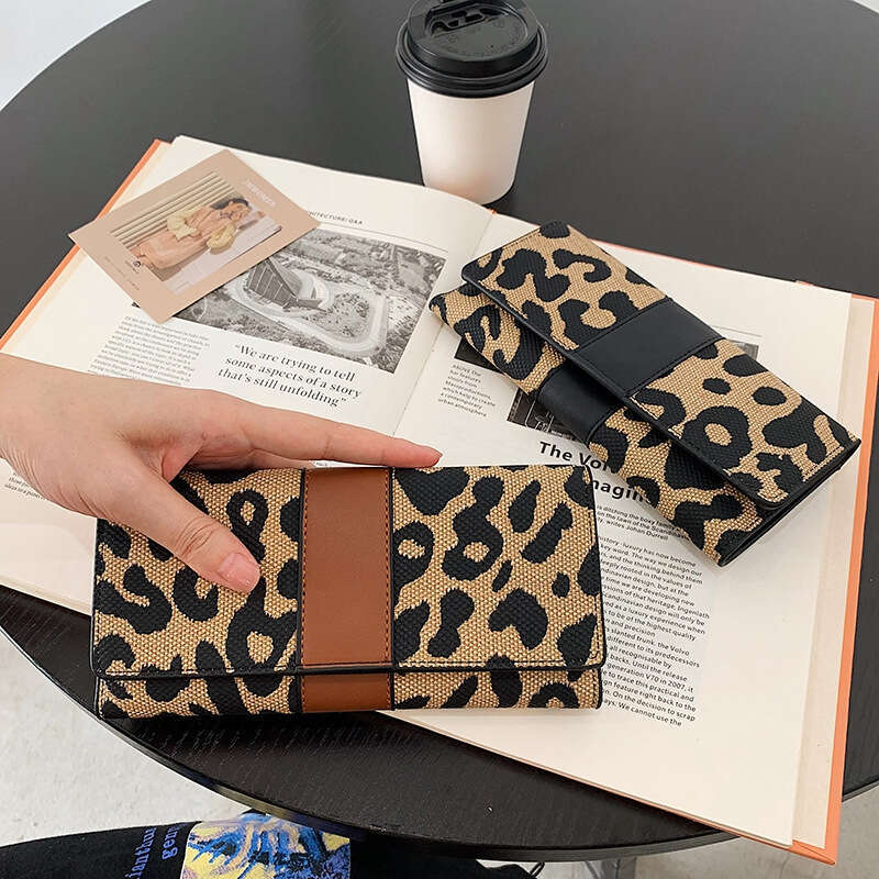 Women New Leopard Print Internet Celebrity Fashion Large Capacity Coin Purse Foldable Multi-Card Slot Long Wallet